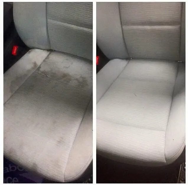 Fabric seat before and after a shampoo
